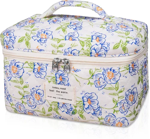 Miniatura 45 de Gosect Bolsa de maquillaje grande, bonita bolsa de cosméticos para mujeres y niñas, bolsa de aseo estética de coqueta floral, bolsa organizadora