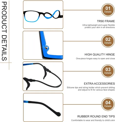 Miniatura 4 de ANDWOOD Gafas de luz azul para niños, niñas, niños, computadora, juegos, anti rayos azules, gafas de sol polarizadas de 3 a 12 años Negro Lente
