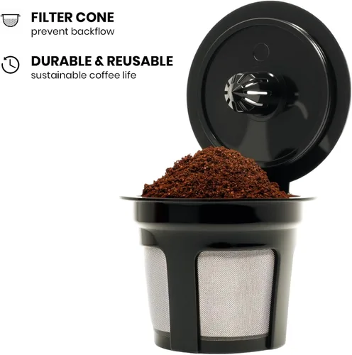 Miniatura 5 de K-Cup reutilizable para Keurig, filtros de café en cápsulas K-Cup recargables sin BPA negros, filtros recargables de ajuste universal para cafetera