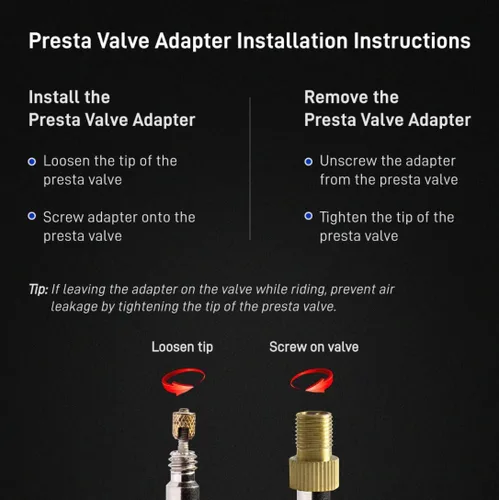 Miniatura 8 de Adaptador de válvula Presta para bicicleta – Convierte Presta a Schrader – Francés/Reino Unido a Estados Unidos – infla neumáticos con bomba Gorras