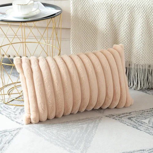 Miniatura 8 de Soleebee Juego de 2 fundas de cojines decorativos de terciopelo suave y acogedor, fundas de piel sintética de conejo para sofá, cama, silla, Camel