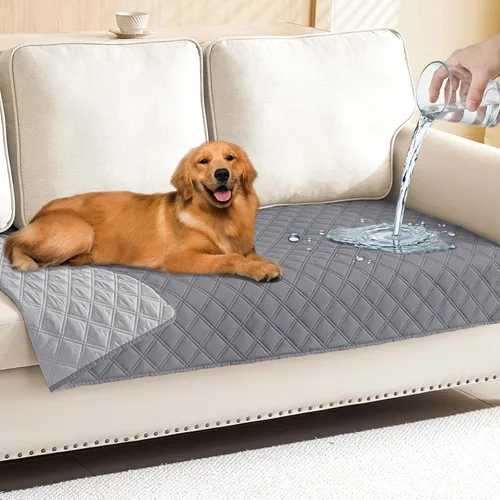 Miniatura 182 de Smiry Funda impermeable para cama de mascota, suave y lavable, para muebles, cama, sofá, reversible, a cuadros (30 x 53 pulgadas, color beige/beige)