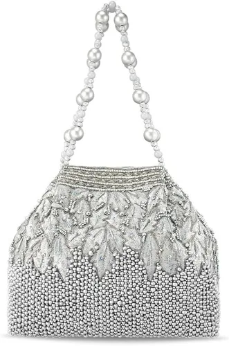 Miniatura 8 de Aheli Potli - Bolsas de noche para mujer, bolso de mano étnico para novia con cordón (P66S), plateado