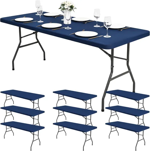 Miniatura 14 de Paquete de 6 fundas de tela elástica para mesa, color beige, para mesas de 8 pies, protector de mantel rectangular universal lavable y elástico