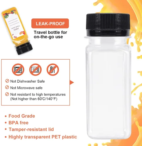 Miniatura 3 de OBKJJ 80 piezas de botellas de jugo de 2 oz, botellas de jugo con tapas reutilizables, botellas vacías transparentes con etiqueta, embudo, cepillo