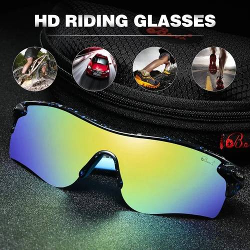 Miniatura 5 de Bevi Lentes de sol deportivos polarizados TR90, marco duradero y ultraligero para hombres y mujeres, béisbol, correr, ciclismo, golf Amarillo Azul