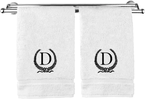 Miniatura 178 de Toalla de mano con monograma, regalo personalizado, 16 x 30 pulgadas, diseño de corona dorada bordada con letra blanca en toalla negra, extra