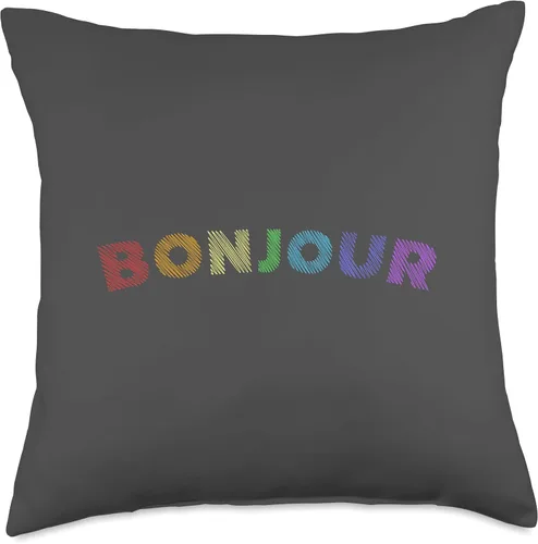 Miniatura 5 de France greeting Bonjour Bonjour - Almohada de felicitación francesa, 16 x 16 pulgadas, multicolor