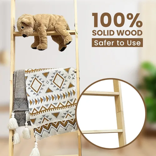 Miniatura 8 de Escalera para Mantas de 6 Niveles – Perchero de Edredones de 5.5 Pies (1.68 m) para Apoyar en la Pared, Almacenamiento de Mantas Estilo Granja