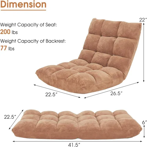 Miniatura 3 de COSTWAY Silla de suelo, sillas de videojuegos con soporte para el respaldo, ajustable de 14 posiciones, marco de acero aleado, forro polar coral