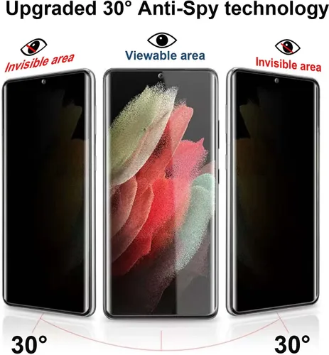 Miniatura 4 de Protector de pantalla de privacidad para Samsung Galaxy S21 Ultra 5G de vidrio templado de 6.8 pulgadas (paquete de 2) con protector de lente