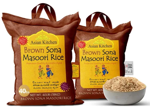 Miniatura 7 de Asian Kitchen Brown Sona Masoori - Arroz envejecido de 40 libras, 40 libras (40.0 lbs) de arroz de grano corto ~ Todo natural Apto para gluten