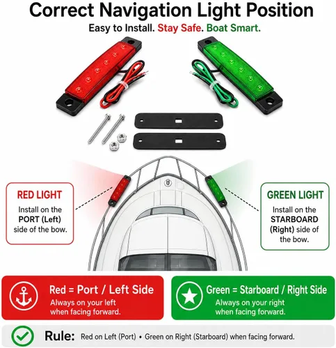 Miniatura 3 de Luces de navegación Shangyuan, luces LED de tira marinas y para popa de barco, kayak, DC 12V 2 piezas (rojo y verde)