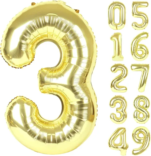 Miniatura 90 de Globo de cumpleaños número 4 dorado de 40 pulgadas, globos gigantes del número cuatro 14 24 34 40 44 2024, globos grandes de lámina de mylar para Oro