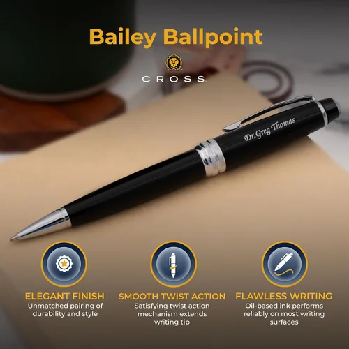 Miniatura 4 de Bolígrafo Cross Bailey, laca negra con borde cromado, grabado personalizado: graduación, promoción, jubilación o regalo corporativo Negro