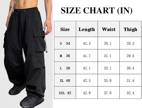 Miniatura 6 de ZAFUL Pantalones cargo de paracaídas para hombre, ajuste holgado, pantalones Y2K, con cordón, pantalones casuales con diseño de bolsillo, pantalones