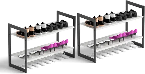 Miniatura 10 de Zapatero de 2 niveles para armario y entrada, organizador de zapatos apilable, marco de metal con tornillos para menos tambaleo, estantes no tejidos