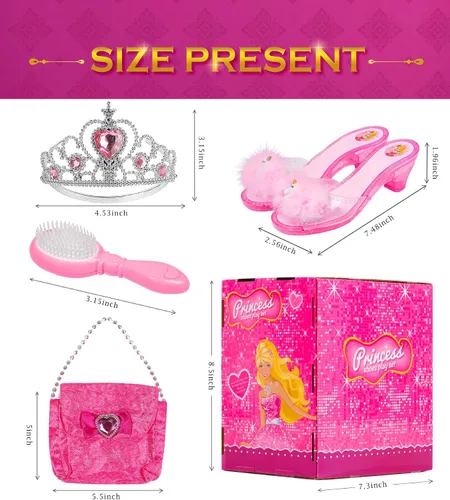 Miniatura 8 de Kit de maquillaje para niños – Zapatos de vestir de princesa, coronas y bolso – Juego de maquillaje falso para niñas de 3 a 6 años