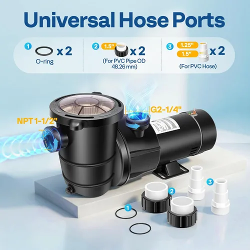 Miniatura 5 de VIVOHOME Bomba de piscina sobre el suelo de ahorro de energía de 1.0 HP 5280 GPH, 115 V con cesta de colador, certificado ETL y DOE