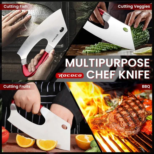 Miniatura 7 de ROCOCO Cuchillo de Carnicero Único Ahorro de Esfuerzo Cuchillo de Cocina Profesional Cuchillos de Chef de Acero Inoxidable para Cortar Carne y Rojo