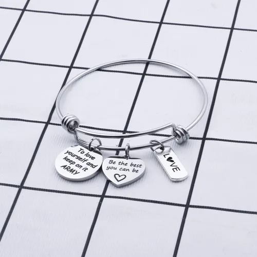 Miniatura 4 de LACAKU - Pulsera para niño, Kpop, BTS, Bangtan, dijes con textos en inglés, amarte a ti mismo, A.R.M.Y, regalo de joyería para niños, acero