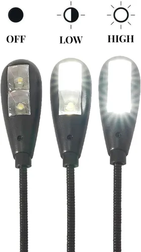 Miniatura 3 de Lámpara de lectura LED USB con ajuste regulable de 2 brillos y cuello de ganso flexible, para teclado de computadora portátil, banco de energía Negro