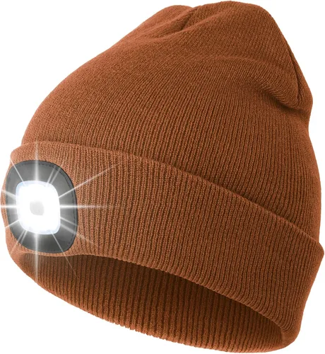 Miniatura 40 de CENSGO Gorro unisex con luz LED recargable por USB, regalos para papá, padre, hombres, marido, cálido gorro de punto