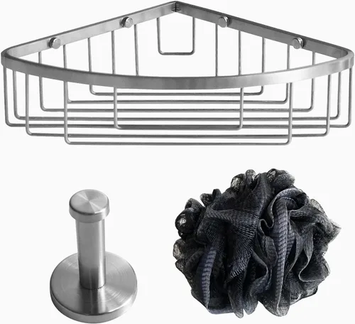 Estante de ducha de acero inoxidable para montaje en pared, gancho individual y toallita de baño, impermeable, duradero, estante de ducha de esquina