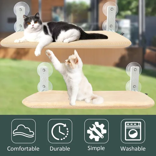 Miniatura 4 de Sunhoo Hamaca para ventana de gato, percha inalámbrica, alféizar de ventana, asiento plegable, estable, con ventosa mejorada, fácil montaje, estante