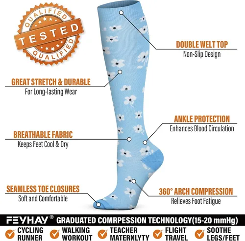 Miniatura 14 de FEYHAY Calcetines de compresión de cobre (5 pares) de 15-20 mmHg, la circulación es la mejor atlética y diaria para hombres y mujeres, correr