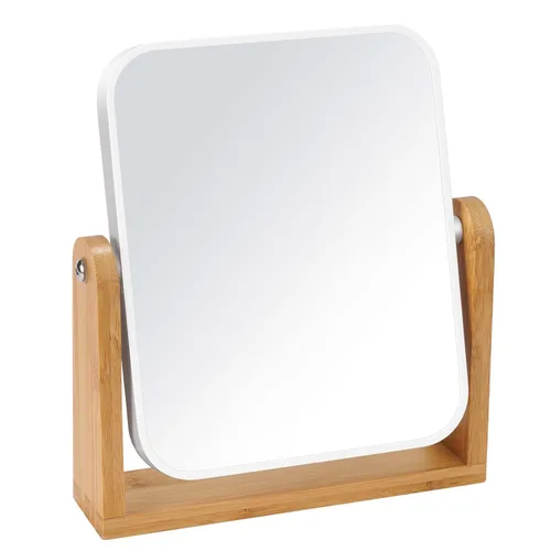 LFOYOU Espejo de maquillaje de tocador con soporte de bambú natural, espejo de aumento giratorio de 360 grados de doble cara, espejo de maquillaje
