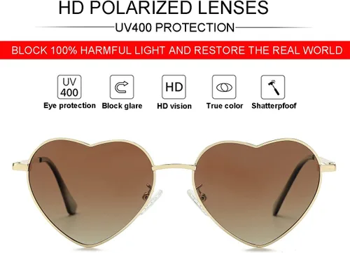 Miniatura 2 de JOVAKIT Gafas de sol polarizadas con forma de corazón para mujer, estilo encantador, marco de metal, lentes de protección UV400