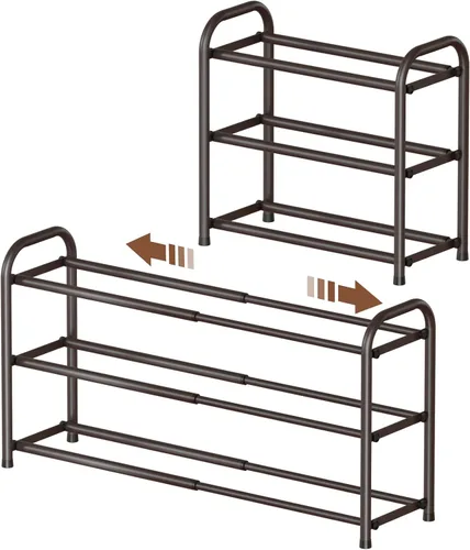 Miniatura 11 de Gonfoam Zapatero expandible de 2 niveles, estante ajustable para zapatos, organizador de almacenamiento de metal resistente, zapatero de pie