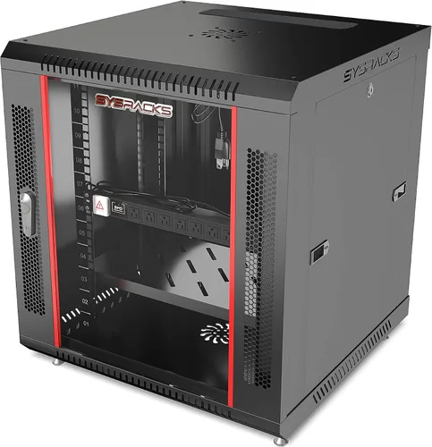 Miniatura 12 de Rack de servidor de laboratorio doméstico de montaje en pared 9U – Gabinete de red de bloqueo de 19 pulgadas, enrutador profundo de 18 pulgadas