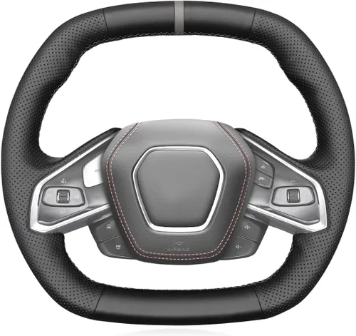 Miniatura 14 de MEWANT Funda para volante de automóvil de piel auténtica y gamuza cosida a mano para Chevrolet Stingray Z06 Corvette (C8) 2020-2022