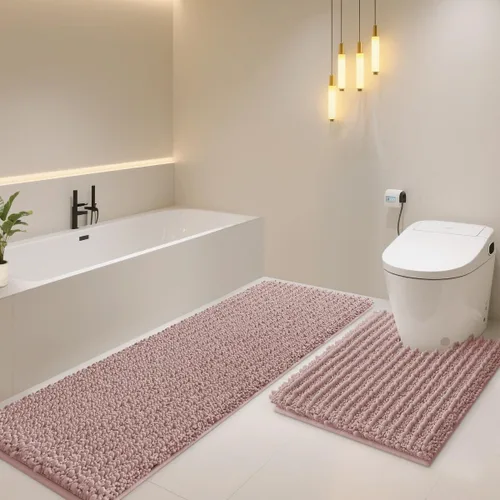 Miniatura 72 de ACCUMTEK - Juego de 2 alfombras de baño de lujo en color beige de 32"x20"+24"x17", alfombras de baño ultra suaves y gruesas absorbentes, alfombra