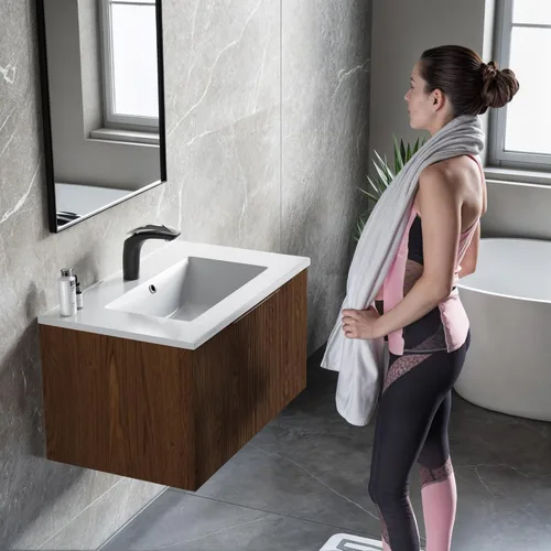 Miniatura 4 de Dowell - Fregadero de baño de 30 pulgadas, lavabo de cerámica de tocador de un solo cuenco, fregadero rectangular con desbordamiento, blanco-000