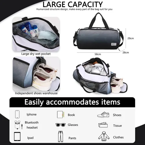 Miniatura 3 de BE SMART - Bolsa de gimnasio impermeable para hombre con compartimento para zapatos, bolsa de lona con bolsillo húmedo para hombres, bolsa deportiva
