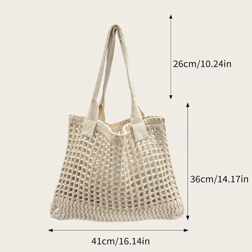 Miniatura 2 de ENBEI Bolsa de playa para mujer, diseño hueco de punto de ganchillo, elegante para la playa, viajes y uso diario