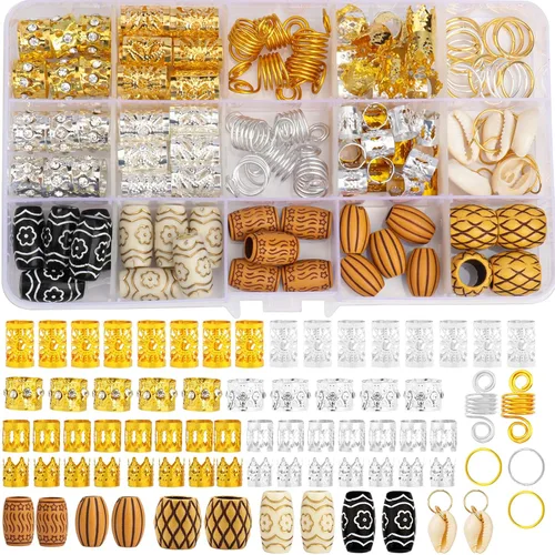 133 piezas de joyas para el cabello para trenzas, puños dorados para rastas de cabello, anillos de rastas, accesorios de rastas de imitación,