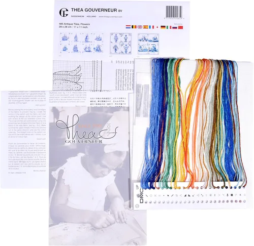 Miniatura 3 de Thea Gouverneur - Kit de punto de cruz con diseño de flores antiguas, Aida, 18 unidades, kit de bordado para adultos, hilos de bordado DMC y otros
