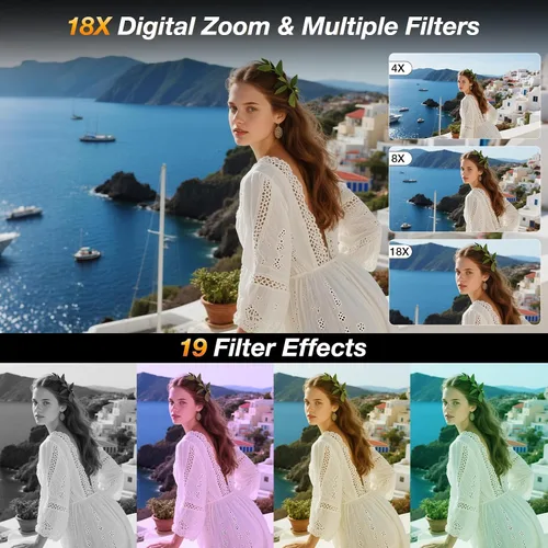 Miniatura 5 de Cámara digital de pantalla dual 5K para vlogging, cámara WiFi de 80MP con pantalla frontal, zoom 18X, luz de relleno, incluye tarjeta de 64GB y 2