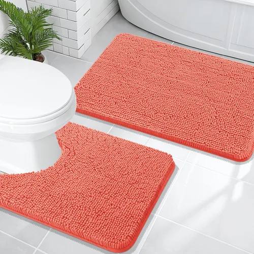 Miniatura 134 de OLANLY Juego de alfombras de baño de 2 piezas, alfombras de baño de chenilla suave y absorbente y alfombra de contorno en forma de U para inodoro
