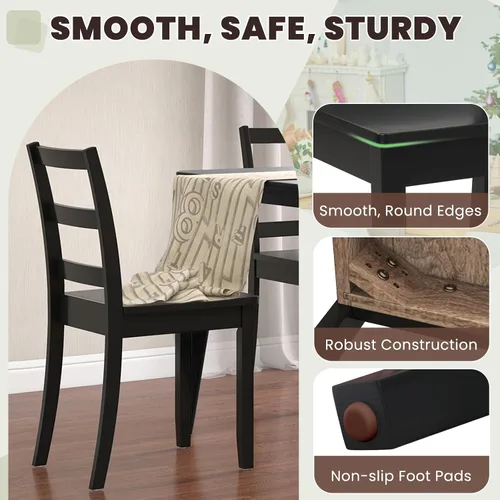 Miniatura 4 de NAFORT - Juego de 4 sillas de comedor negras de madera, sillas de cocina sin brazos con patas de madera de goma sólida, almohadillas Negro