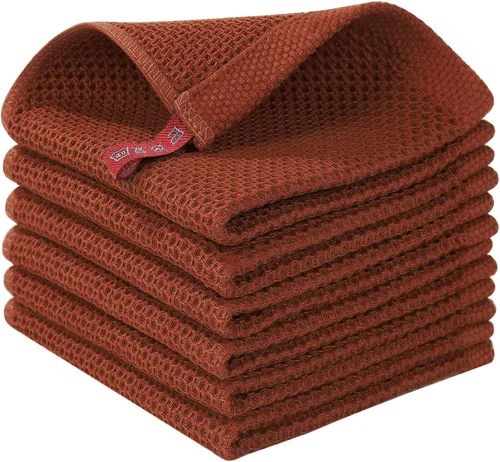 Miniatura 13 de Homaxy Paños de cocina de 100% algodón con tejido de gofre, ultra suaves, absorbentes, de secado rápido, 12 x 12 pulgadas, paquete de 6, amarillo