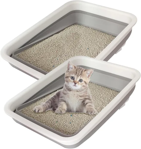 Miniatura 11 de Caja de arena plegable para gatos pequeña, 14.6 x 10.6 x 4.8 pulgadas, abierta, impermeable, de entrada baja, bandeja para orinal para gatitos