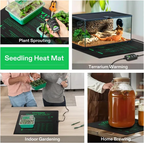 Miniatura 7 de VIVOSUN Alfombrilla de calor para plántulas de 20"x20.75" con controlador de temperatura incorporado, almohadilla térmica para plantas certificada