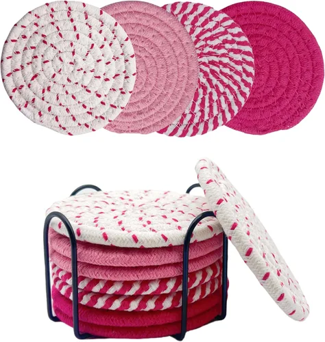 Miniatura 4 de Juego de 8 posavasos con soporte, posavasos para mesa auxiliar, juego de posavasos absorbentes para decoración de sala de estar, protección de mesa