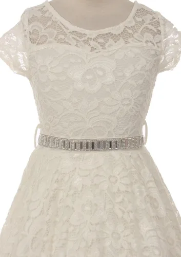 Miniatura 44 de Little Girl - Vestido de niña con manga de encaje y cinturón de piedras