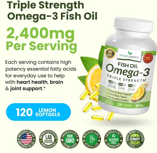 Miniatura 7 de Aceite de pescado Omega 3 de triple fuerza para la salud del corazón, el cerebro y los ojos - Aceite de pescado EPA y DHA para hombres y mujeres